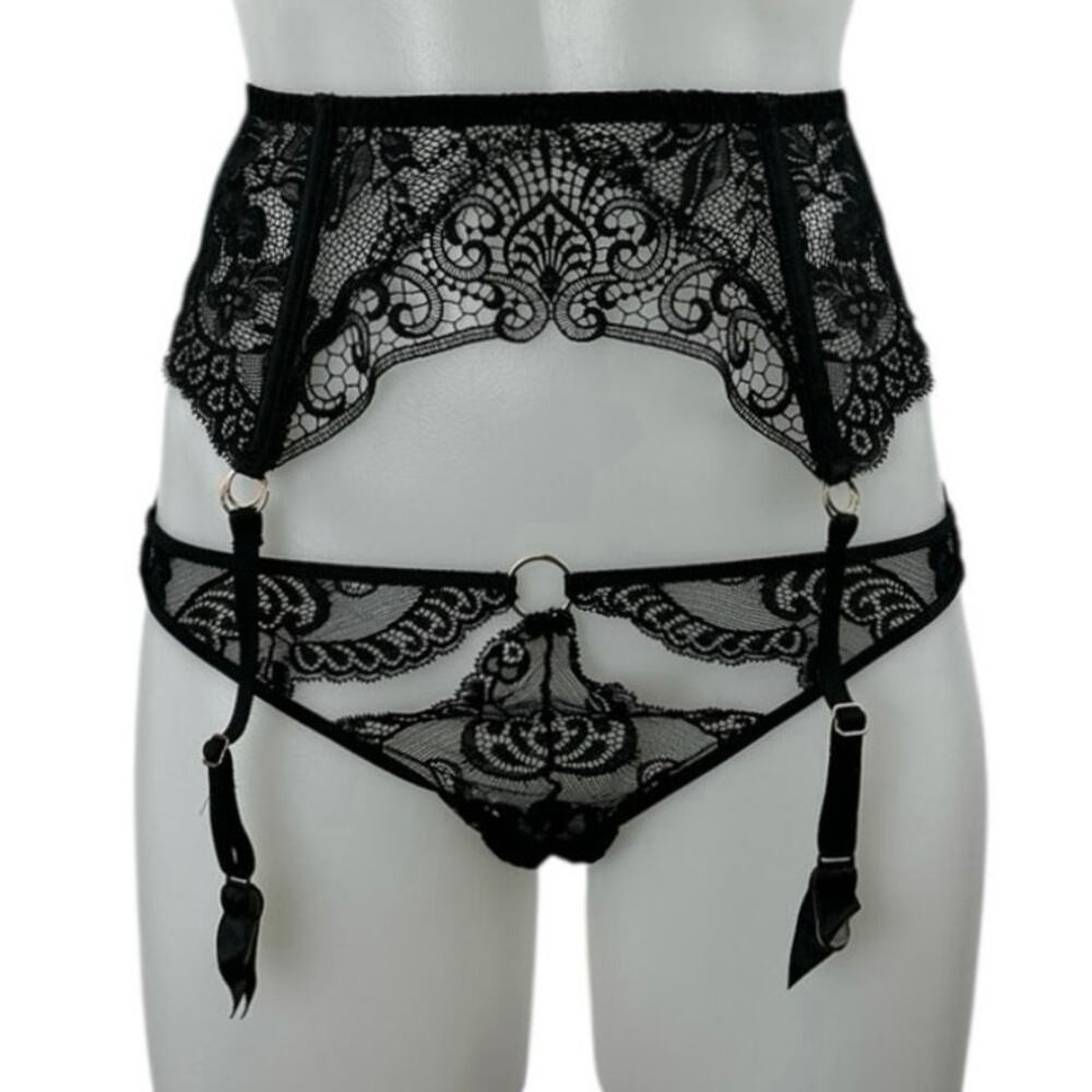Aubade Women's Black Lace Sheer Corset Garter Belt Waist Cincher Lingerie Size S